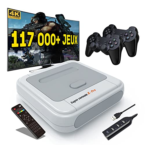 Kinhank Console de Jeux Rétro Intégrant 117,000+ Jeux Classiques, Dual Systems Console de Jeu Vidéo Pour 4K Sortie, Supporte Jusqu'à 5 Joueurs, 2 Contrôleurs Sans Fil, Compatible 62+ émulateurs .256GB Cover