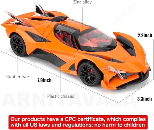 Image of 1 /24 Apollo EVO Alloy Car Model Pull Back Function with Realistic Sound & Bright LED Lights Perfect Toy Car for Kids & Collectors (Orange)