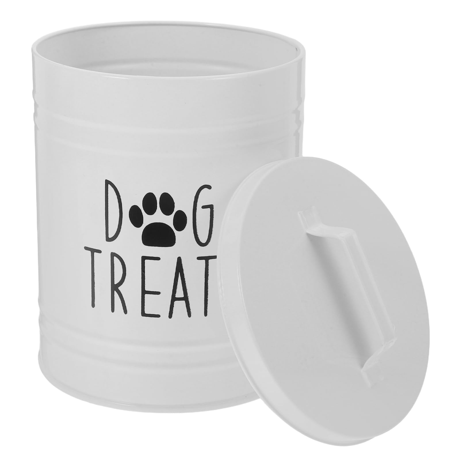 BESTonZON Dog Treat Container Metal Airtight Pet Food Storage Bin for Kitchen Counter White Dog Food Storage Tank with Secure Lid for Puppy Biscuits Snacks 16.5 x 12x 12 cm Small Tins