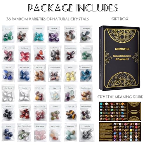 Image of Polished Healing Crystal Chips Stones Set, 36 Different Natural Gemstone Types, 2.5 lbs 0.6 inch Tumbled Decorative Rocks Collection for Chakra, Meditation, Reiki, Crafts