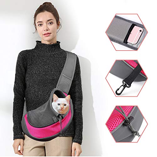 CUBY Pet Dog and Cat Sling Carrier Hands Free Breathable Mesh Adjustable Puppy Bag Travel Safe Sling Carrier for Small Dogs Cats (red, S)