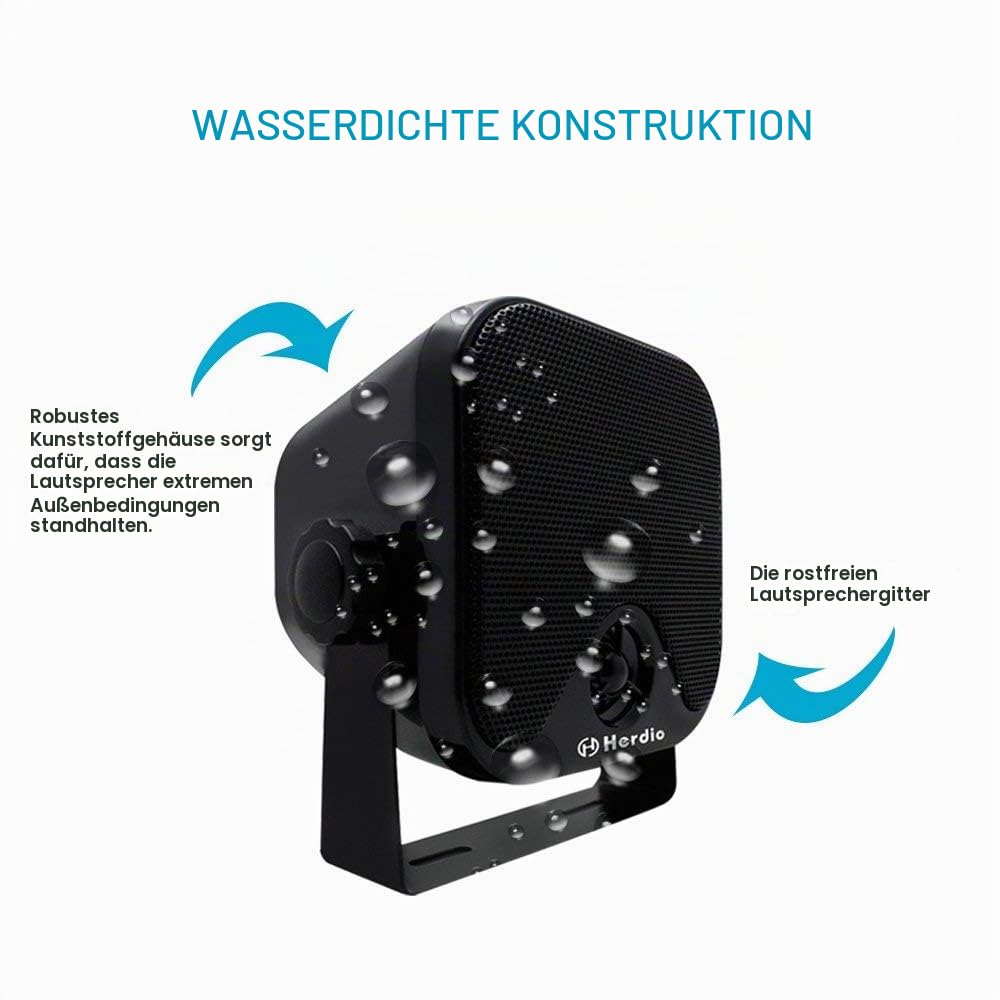 Herdio wasserdichte Marine-Lautsprecher Wandmontage 4-Zoll-Box-Lautsprecher Wasserdicht IP66 für Boat Spa ATV UTV Badezimmer 60 Watt (120 Watt EIN Paar), Schwarz