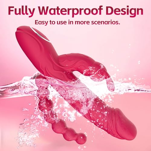 Image of Rabbit G Spot Dildo Vibrator Adult Sex Toys for Women, 3 in 1 Vaginal Anal Beads Clitoris Double 10 Vibration Modes Silicone Nipple Stimulator Massager for Female Couple Play & Games (Rose Red)