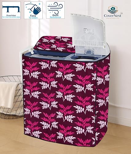 Image of Covernest Semi Automatic Washing Machine Cover, Dustproof, Compatible with 6 Kg - 7.5 Kg Washing Machines (WMC-WINE LEAF SEMI)