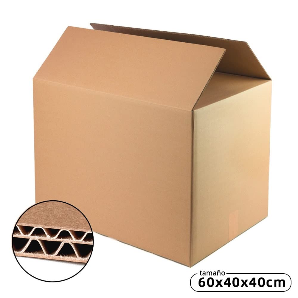Cajas de Cartón Pack 10 unidades para Mudanzas Almacenaje Paquetería Ecommerce Transporte Reforzado con 2 ondas/capa reforzada con/sin asas (60x40x50)