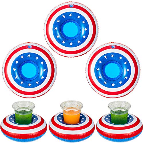 Inflatable Patriotic Drink Holder Patriotic Inflatable Cup Coasters Pool Drink Cup Holder Floats for Summer Pool Party and Fun Bath Shower Toys (6 Pieces)