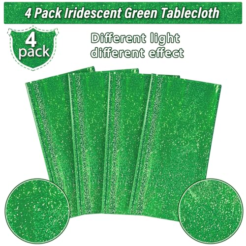 Image of 4 Pcs Iridescent Green Tablecloth Party Decorations, Holographic Foil Green Table Cloth, Disposable Rectangle Laser Table Cover for Baby Shower Wedding Birthday Witch Party Supplies, 54x108 Inch