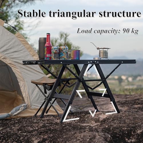 Mesa de parrilla portátil de altura ajustable, mesa auxiliar plegable ligera para camping, barbacoa al aire libre, jardín, patio, construcción de metal, 90 x 60 cm