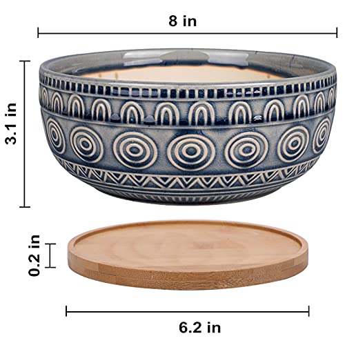 Eightpot 8 Inch Ceramic Succulent Planter Pot With Drainage Hole And Saucer Round Shallow Planter For Indoor Plants, Blue #TOP1