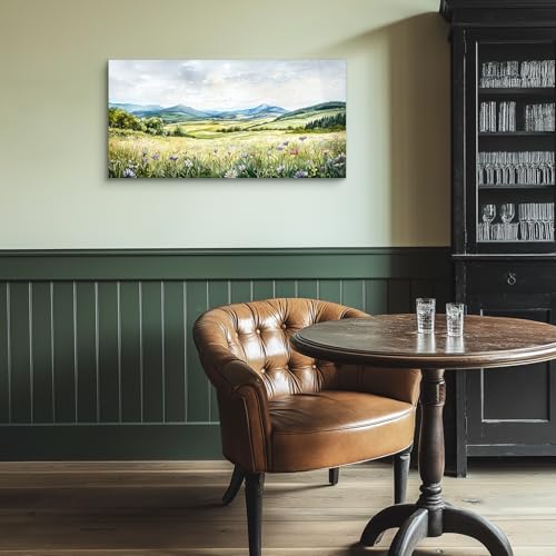 crmotu Large Landscape Wall Art, Nature Wall Decor, Scenery Wall Art, Countryside Outdoor Scenic Art Prints, Meadow Wildflower Canvas Paintings for Living Room Bathroom Kitchen Decoration 20x40inch