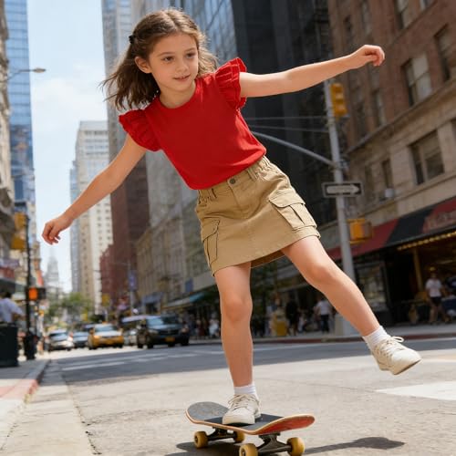 Image of LYSMuch Toddler Girls Short Sleeve Ruffle Basic Blouse | Size 2T-14Y Girls Summer Tops，Solid Kids Casual Clothes