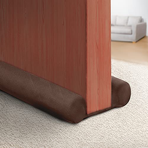 Funyfa Door Draft Stopper, 2'' Width Door Weather Stripping, 32" to 38" Adjustable Door Seal, 600D Oxford Cloth Door Sweep, Block Light & Noise (2in, Brown)