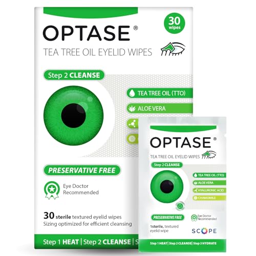 OPTASE TTO Eyelid Cleansing Wipes 30 Count Individually Wrapped Tea Tree Oil Eyelid Wipes Preservative-Free Formula for Daily Use Eye Doctor Recommended Tea Tree Eye Lid Cleanser