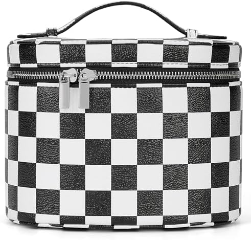 YFGBCX Checkered Makeup Bag Vanity Case with Divider Travel Toiletry Bag Women Cosmetic Bag Makeup Organizer Case
