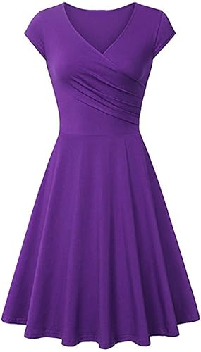 LFEOOST Vestido corto retro vintage de los años 50 para mujer, manga casquillo, cuello en V, vestido de cóctel, fiesta, acampanado, vestido formal