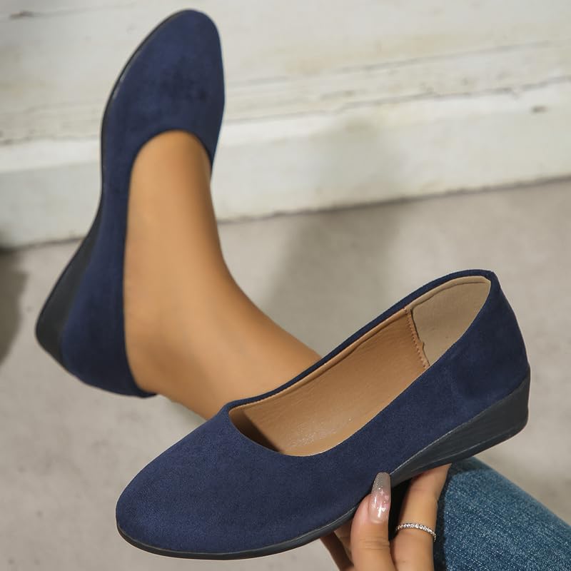 Comfortable, Lightweight, Anti-Slip, Breathable Orthopedic Flat Shoes for Women, Faux Suede Ballet Flats Shoes Women Elegant Slip On Casual Low Wedge Loafers for Walking, Driving2