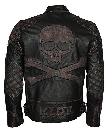 Skull Embossed Vintage Black Biker Leather Jacket for Mens (XL - to fit Chest 46-47