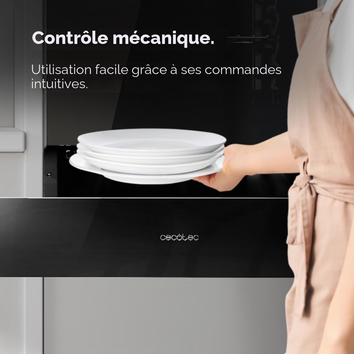 Cecotec Tiroir Chauffe Bolero Hexa WD Glass Black. Chauffe-Vaisselle intégré,60cm, Puissance maximale, température réglable de 30 à 80 °, contrôle mécanique, Tapis antidérapant intérieur, Verre Noir