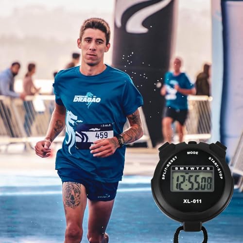 Image of Digital Sports Stopwatch Timer Stopwatch Lap Timer Digital Calendar Alarm Clock Referee Watch for Training Swimming Running (Black)
