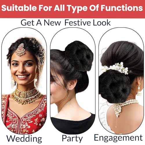 Image of TEMPERIA Hair Buns for Women - Juda Accessories For Women - Hair Buns Clip - Artificial False Fake Hair Donuts Bun Maker Extension - Black - Pack of 1