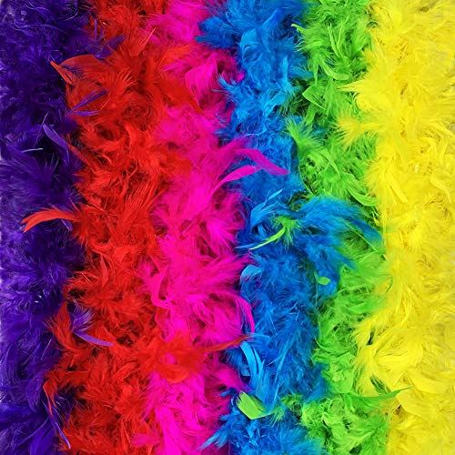 Feather Boa Set of 6 Vibrant Colors Mardi Gras Party 6.6ft Long Feather Boas