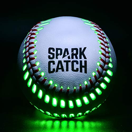 Spark Catch - The World's First LED Light Up Baseball (Green) with The Same Weight, Size, and Genuine Leather Skin As MLB Baseball. The Most Ideal Solution for Playing Catch at Night.