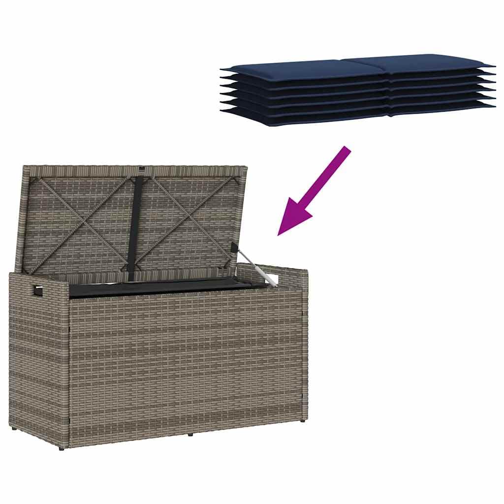 KOIECETA Outdoor-Sitzbank mit Stauraum und Kissen Garten aufbewahrungsbank Außenlager Bank Außenbank mit Stauraum Gartenaufbewahrungssitz Grau und Marineblau 100 cm
