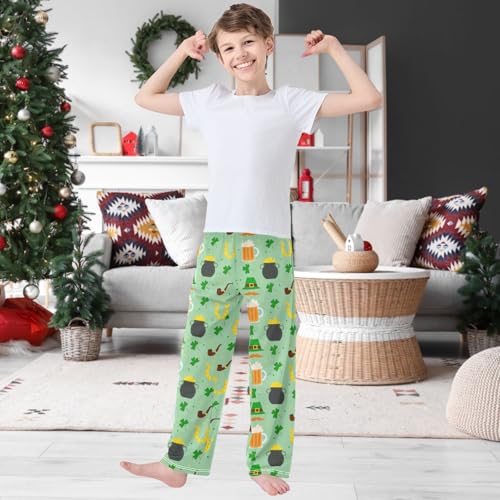 Boy's Pants Green Hat Mustache Gold Beer Jogger Pants Elastic Waist Long Bottoms Trousers with Pockets 6-14Y2