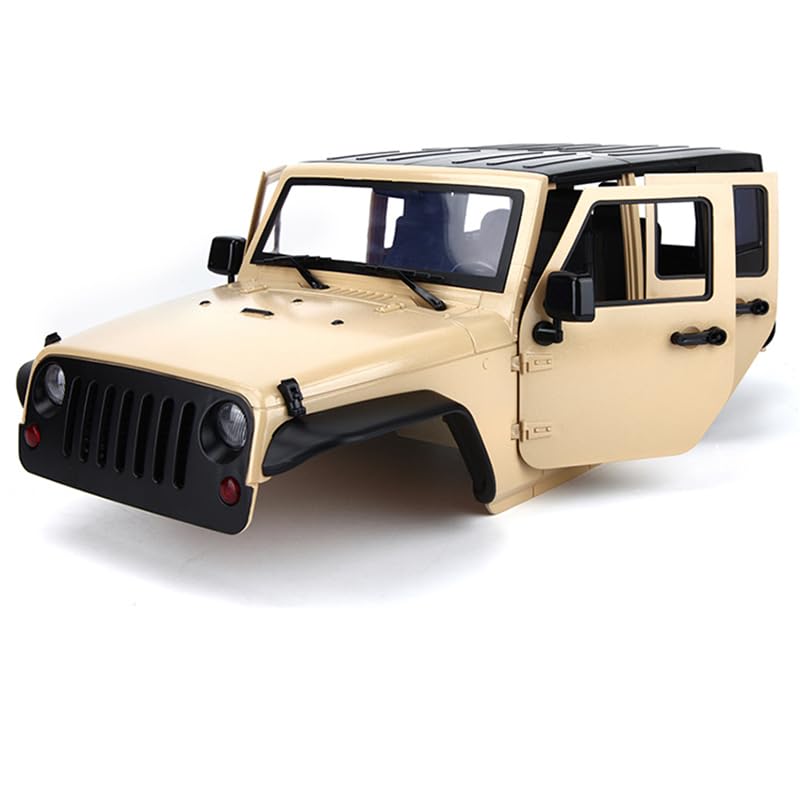 1/10 Wrangler Hard Body Shell Kit – 313mm Wheelbase for Axial SCX10,SCX10 II,90046,90047,RGT EX86100 – Unassembled 4-Door Crawler Body with Openable Doors & Full Interior (Khaki)