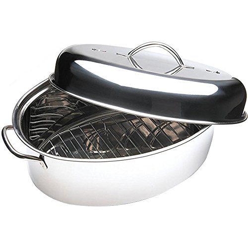 Gibson Home Stainless Steel Top Roast 16-Inch Oval Roaster Pan with Lid and Rack