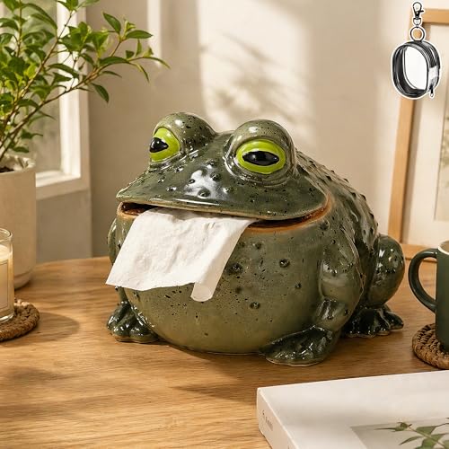 Funny Frog Toilet Paper Holder Whimsical Toad Tissue Box in Resin for Kitchen Bathroom or Bedroom Creative Animal Toilet Roll Dispenser (Single Frog Holder)