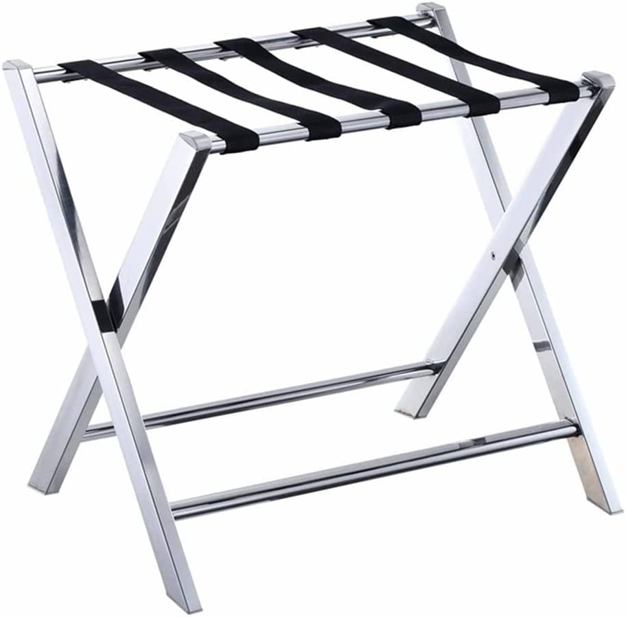 bingomiynhg Portaequipajes Plegable para habitación de huéspedes de Hotel, Soporte para Maleta con Respaldo, Estante con Correa de Nailon de Acero Inoxidable, colgado en la Percha para habitac