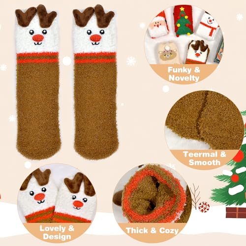 Gofriipai 5 Pairs Fuzzy Christmas Socks for Women Girls with Box, Stocking Stuffers, Cute Fun Soft Thick Cozy Fluffy Winter Warm Slipper Xmas Holiday Socks - image 5