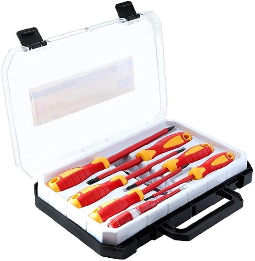 Insulated Screwdriver Set Electrical Slotted 1000V with Circuit Tester Carry Case for Electrician 7PCS Tool Set