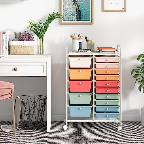 Giantex GX53825GW-WH 15 Drawers Rolling Cart thumb #1