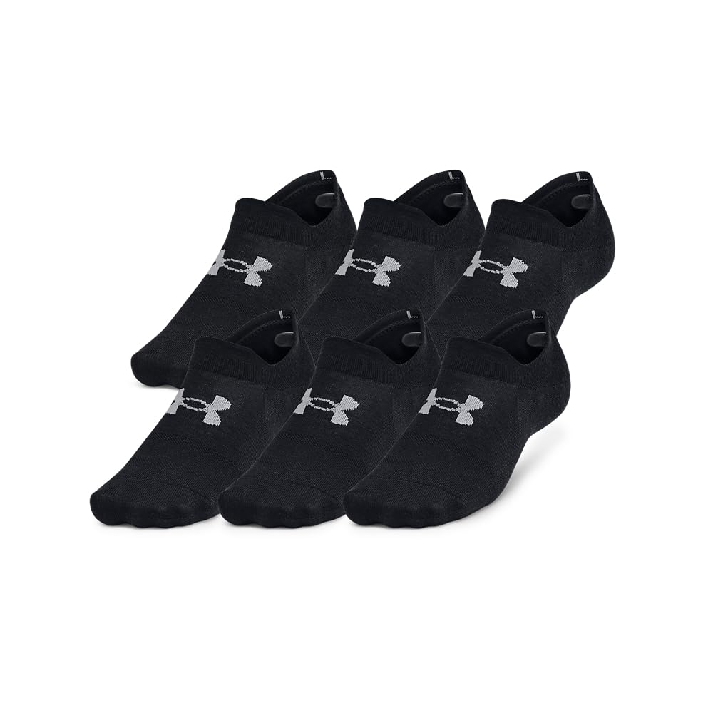 Under Armour Unisex (001) Black / Black / Castlerock -Adult Essential Ultra Low Tab Socks 6 Pack, (001) Black/Black/Castlerock, X-Large