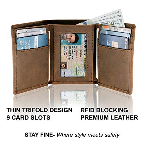 Image of Top Grain Leather Trifold Wallet for Men | Ultra Strong Stitching | Handcrafted Argentinian Leather | RFID Blocking | Extra Capacity Trifold Wallet |Thin and Sophisticated Tri-Fold Design
