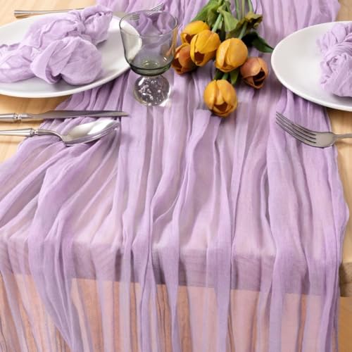Image of MLMC 12 Pack Lilac Purple Table Runner 10ft Rustic Gauze Lavender Cheese Cloth Table Runner 35x120 Inches for Romantic Wedding Bridal Shower Baby Shower Birthday Decor