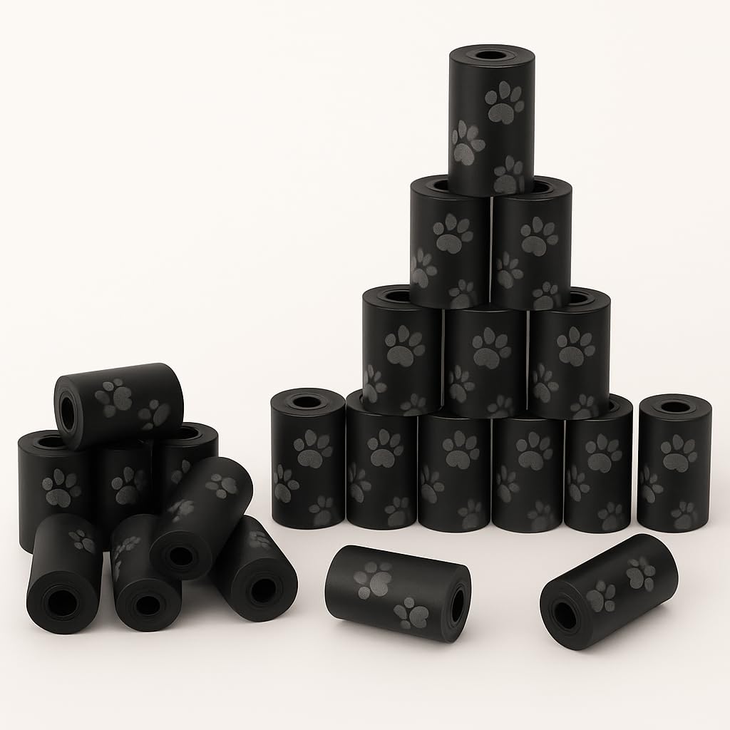 Strong Dog/Cat Poo Bags | Biodegradable | Black | 8 Rolls/120 bags | Paw Printed