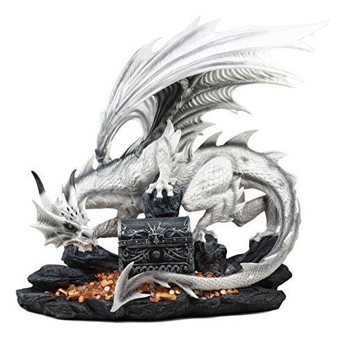 Ebros Large 20" Long White Cloud Dragon Guardian Of Treasure Mine Statue With Secret Jewelry Treasure Chest Druid Dwarf Guardian Dungeons And Dragons Figurine LOTR GOT The Hobbit Themed Sculpture