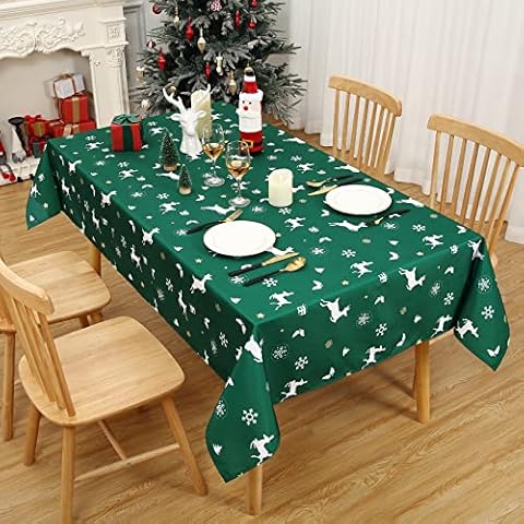 HOMERRY Tablecloth for Rectangle Tables Waterproof Stain Resistant Table Cloth Fabric Christmas Decorative Table Cover for Gift Party Dining Banquet, Green, 60 x 120 Inch Cover