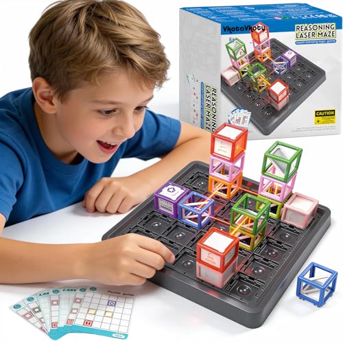 VkotaVkoty 2025 New Laser Maze Reasoning Game, STEM Toys for Ages 8-13 with 60+ Challenges Puzzle Game, Board Games for 8-13 Years Old Children Gift, Learning Education Toys for Space & Logic - 37 Pcs