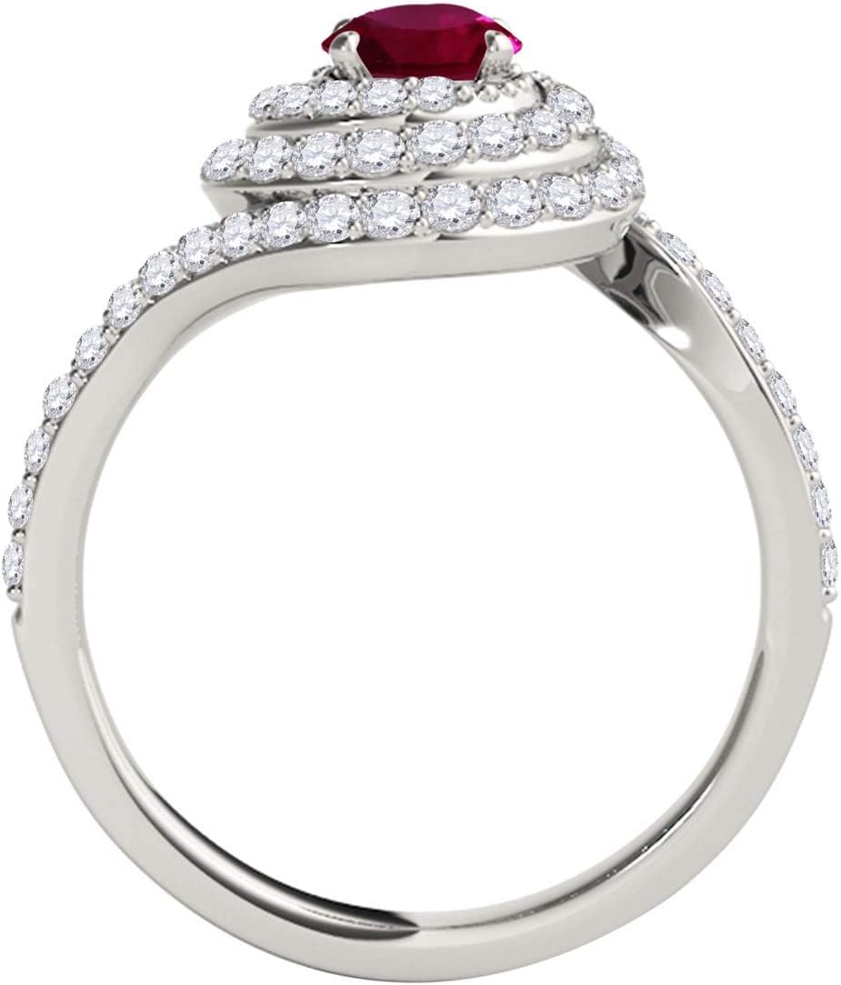 MauliJewels Rings for Women 1.9 Carat Interwined Design Diamond And Created Ruby Ring prong 14k White Gold