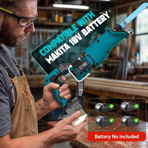 Image of Cordless Reciprocating Saw Compatible with Makita 18V Battery, 1-1 /8 inch Stroke Brushless Motor & Anti-Vibration Deliver Stable 3000 SPM, 2 Blades for Wood, Metal & PVC (Tool Only)
