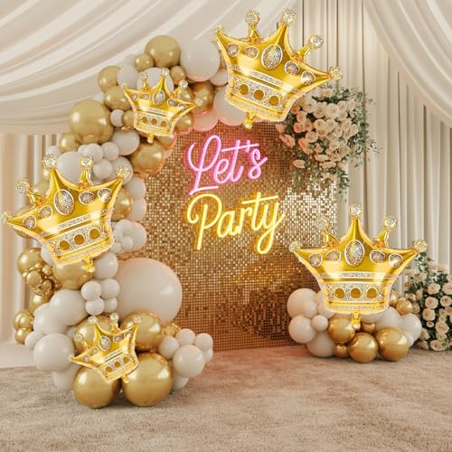 Image of 10pcs Gold Crown Balloons, Gold Crown Foil Balloons, Large Aluminum Foil Balloon With Two Sizes For Birthday Baby Shower King Royalty Theme Party Wedding Bachelorette Engagement Decorations