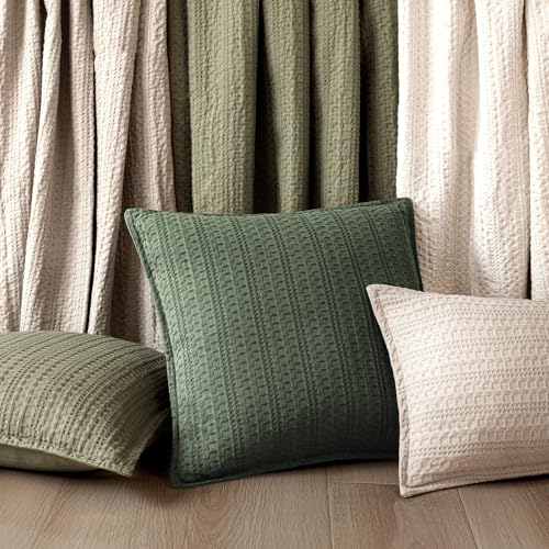 Image of Foindtower Set of 2 Decorative Cotton Waffle Weave Lumbar Throw Pillow Covers Euro Shams Cushion Covers Accent European Pillowcase for Bed Couch Bedroom Living Room Home Decor 12x20 Inch Dark Green
