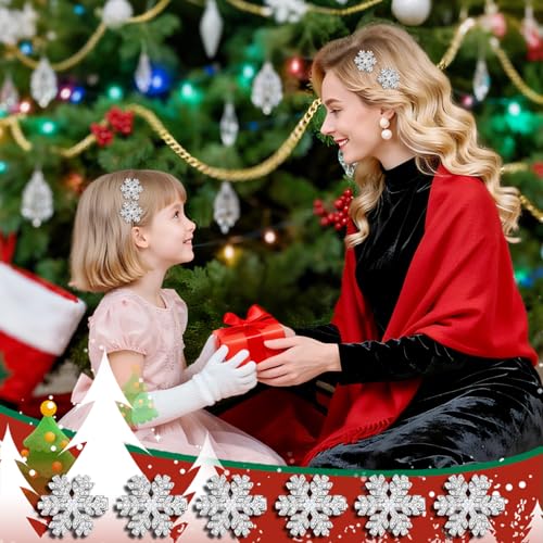10 piezas Pinzas para el Cabello Copo de Nieve de Navidad - Pinzas de Aligátor con Rhinestones Brillantes para Mujeres, Accesorios de Pelo para Invierno y Fiestas miniatura 7