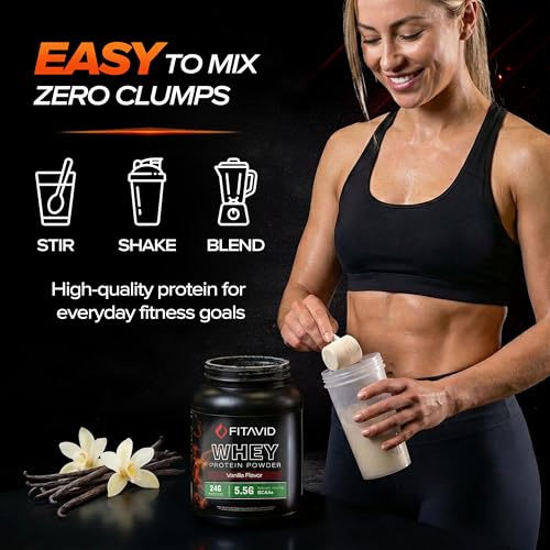Image of Whey Protein Powder - 24g Protein, 5.5g BCAAs, Whey Isolate Blend, Low Sugar Protein Powder for Muscle Recovery & Lean Muscle, Post Workout Protein, 2 lb, 30 Servings (Vanilla)