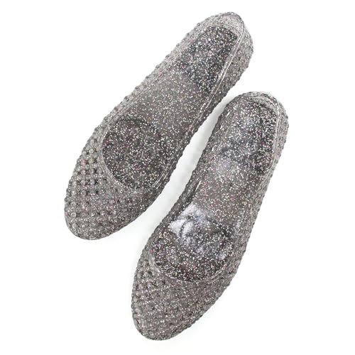 Image of Stunner Women Beach Jelly Shoes Slip On Crystal Summer Hollow Ballet Flats | Summer Cool PVC Breathable Outdoor Indoor Dressy Flat Sandals for Holiday Shopping Spa Swimming Pool