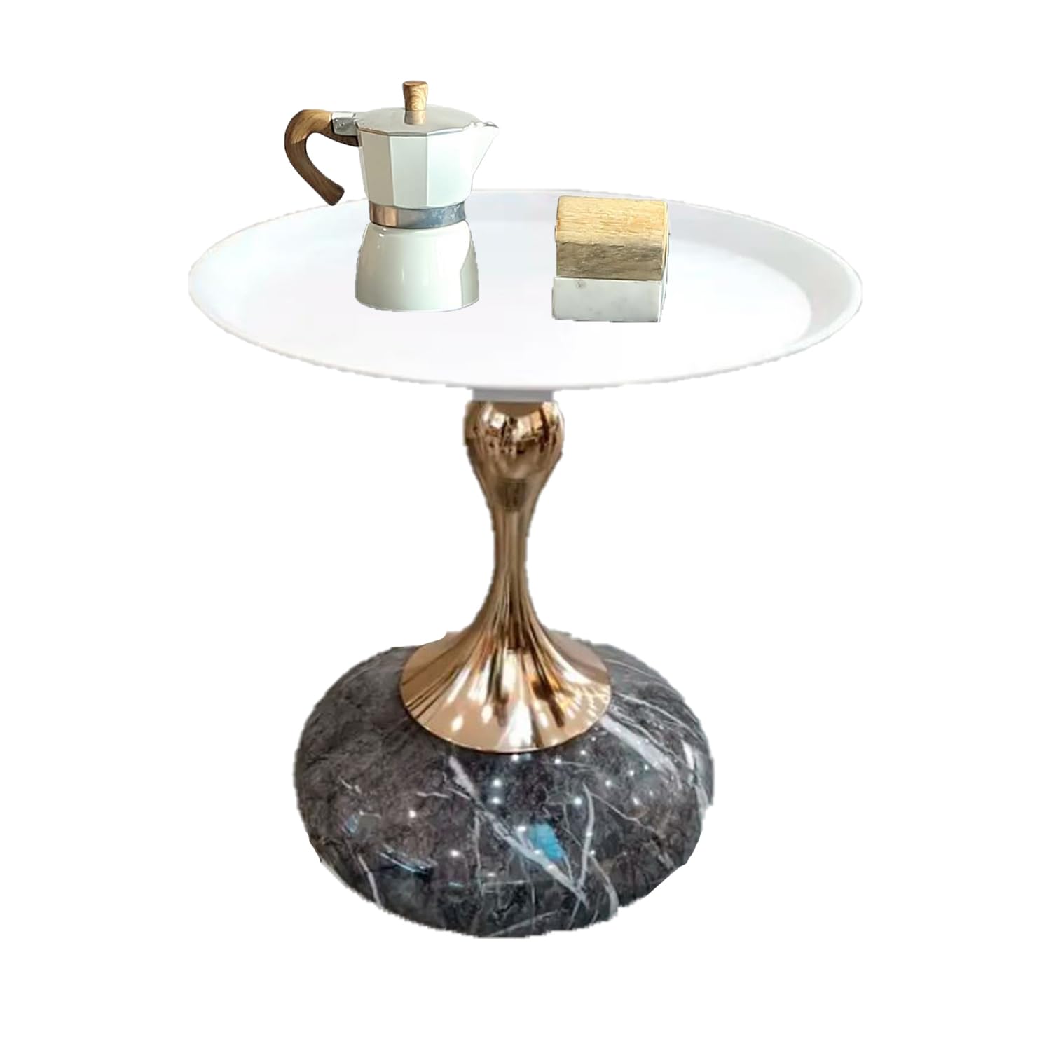 Abhsant End Table Round Side Table, Modern Metal Pedestal Table, Minimalist Accent Table for Small Spaces, Fluted Circle Decorative Drink Martini Plant Stand (AB-02)